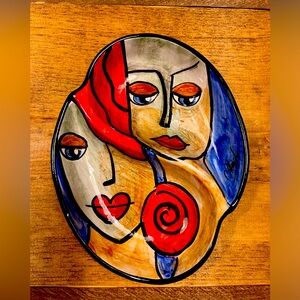 Hand painted “Picasso” ceramic dish. Great shape.